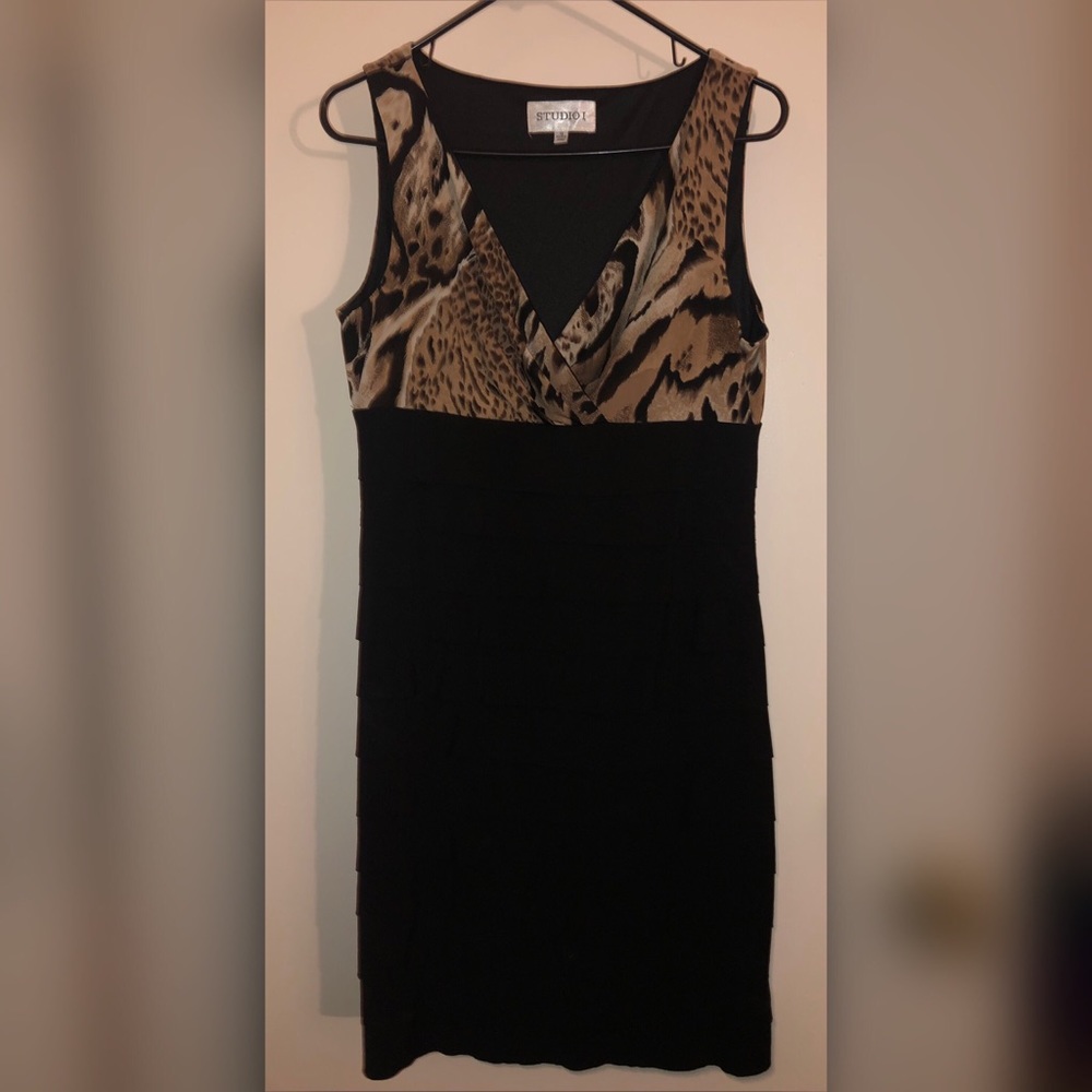 Animal printed black dress